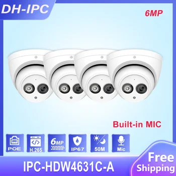 Dahua 6MP Mini Dome IP Kamera IPC-HDW4631C-A POE WDR Vstavaný MIKROFÓN Tripwire Detekcia Tváre CCTV Kamery Kovové 4pcs