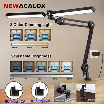 NEWACALOX 24W EU/US 12V LED Stolná Lampa 3 Farby Osvetlenia Režimy Stolové Osvetlenie Displeja Závesné Svetlo Očí-Starostlivosť Office/Home Lampa