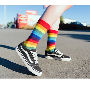 Rainbow Ponožky dámske Jarné Farebné Pruhované Tlač Bavlna Outdoor Šport Ulici Harajuku Kawai Mužov Športové Ponožky Dlhé Ponožky