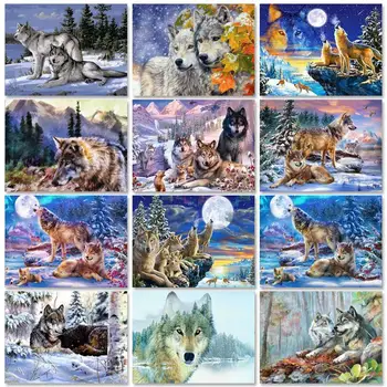 RUOPOTY Rám Obrazu Maľovanie Podľa Čísel Pre Dospelých Vlk Zvieratá Kresliť Podľa Počtu Snehu Maľovanie Diy Darček umelecké Diela Na Domáce Dekoroch