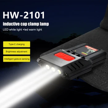 USB Typ-C Nabíjanie LED Smart Vlna Indukčné snímače Svetlomet 200lm 4 Režimy Clip-on šiltovku Lampy Vonkajšie Vedúci Pochodeň Svetla